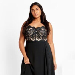 City Chic Sweet Evie Lace Chiffon Maxi Dress – Black – Plus Size 20 Large – NWT